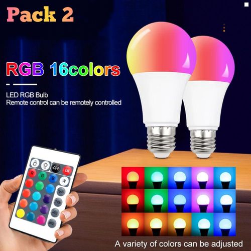 Pack De 2 Lampes Led RGB 6 Couleurs + Blanc – 10W – E27 – 700 Lumen + Télécommande
