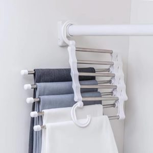 Cintre et porte-serviettes 5 en 1, pour vêtements et pantalons-Blanc