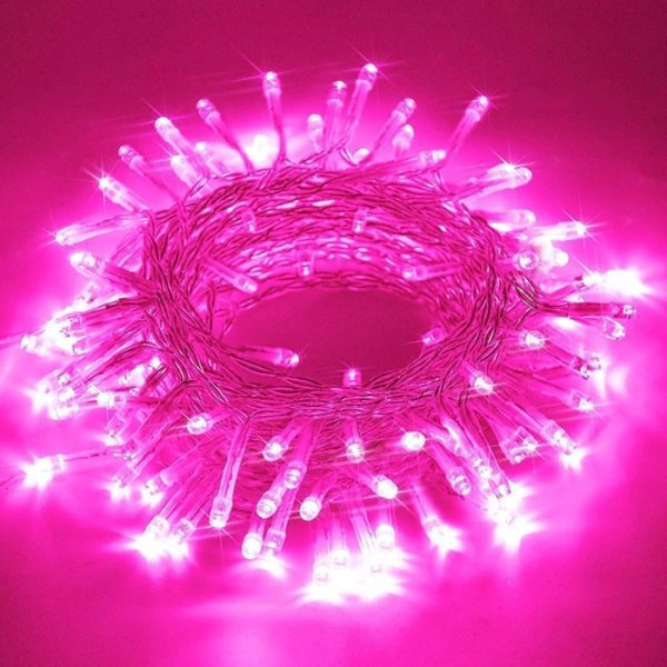 Guirlande De Fête Lumineuse Décorative – Étanche – 8 Modes – 100 LED – Double Fiche – Rose