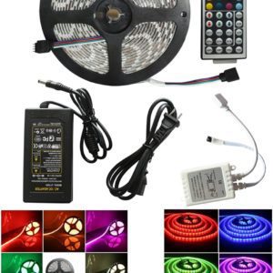 Bande lumineuse LED flexible 5050 SMD avec kit de contrôleur 44KR (12 V, 16,4 V, 300 LED, RVB) PVC