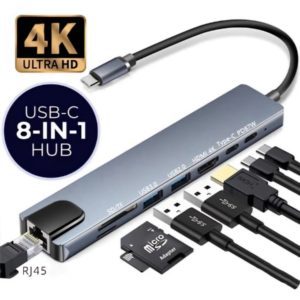 Adaptateur 8en1 Type C - USB-C TO HD TV + SD/TF + USB3.0 + USB/C + PD + LAN