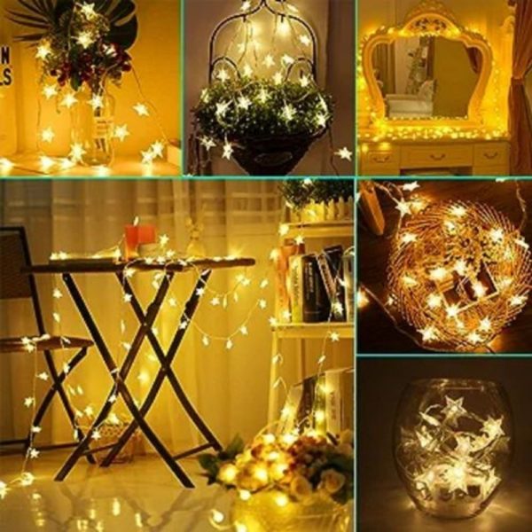 Guirlande De Fête Décoratif En Forme Etoiles – Étanche – 8 Modes D’éclairage – 10 M – Jaune