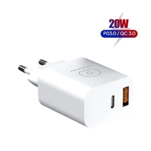 WUW C172 Chargeur Mural Rapide 20W USB-C + USB QC3.0 18W