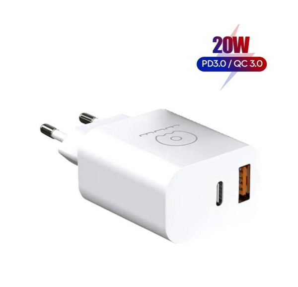 WUW C172 Chargeur Mural Rapide 20W USB-C + USB QC3.0 18W