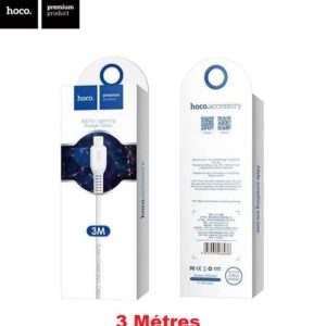Hoco Premium X20 Câble de Charge Rapide et Transfert de données pour iPhone - Lightning - 3 Mètres - Blanc