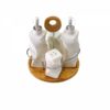 Ensemble 5 Pièces De Vinaigre, Huilière, Salière Et Poivrière Avec Support En Bois