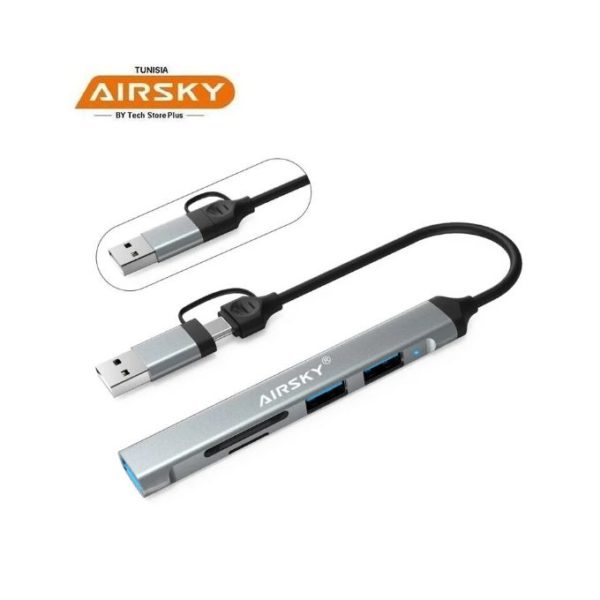 AirSky HC-77A - Adaptateur Type-C 5en1 avec USB 3.0/USB 2.0/SD/TF