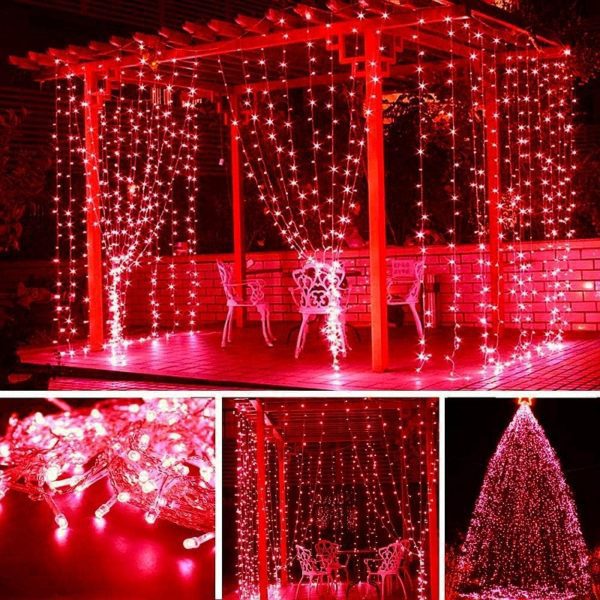 Guirlande De Fête Lumineuse Décorative – Étanche – 8 Modes – 100 LED – Double Fiche – Rouge