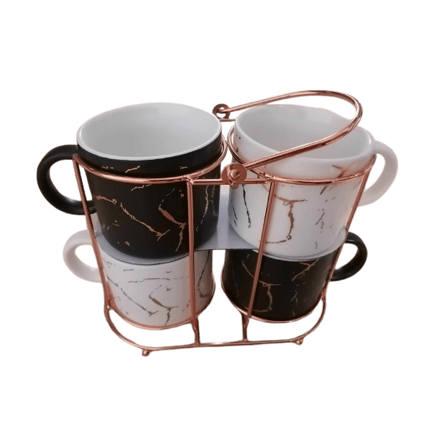 4 Tasse Céramique Avec Support en Métallique
