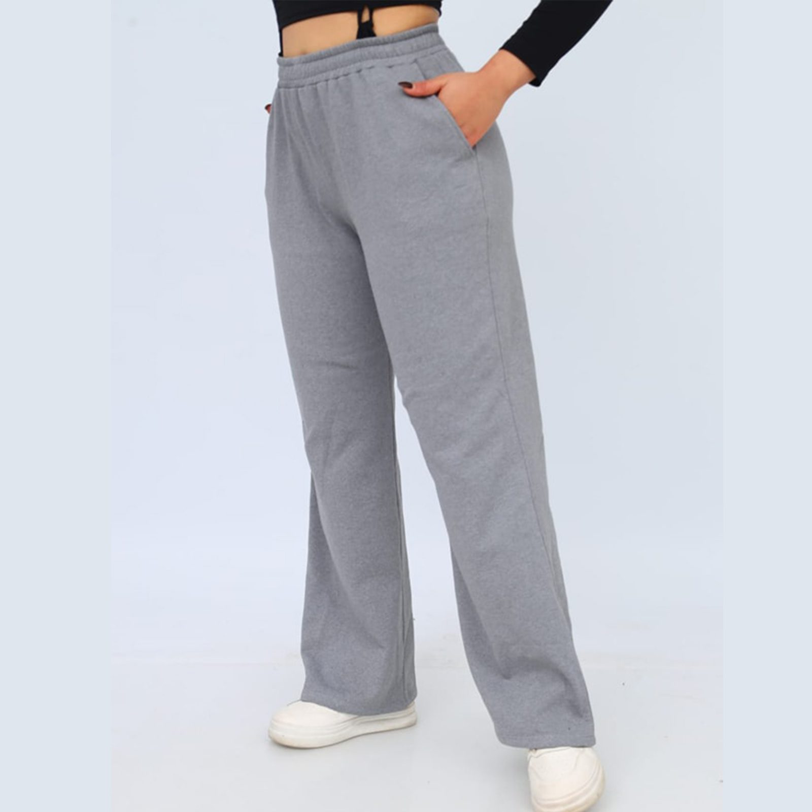 Pantalon Femme Large en Molleton Gratté – Gris Charbon