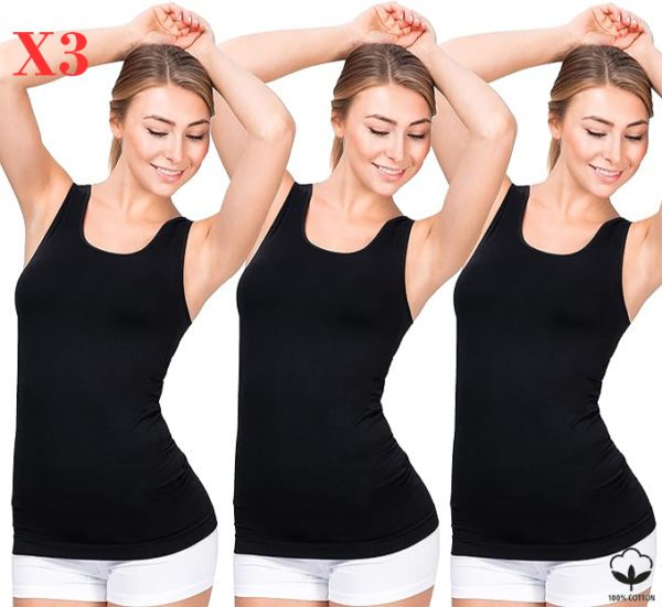 Lot 3 Débardeurs COTON Noir Pour Femme