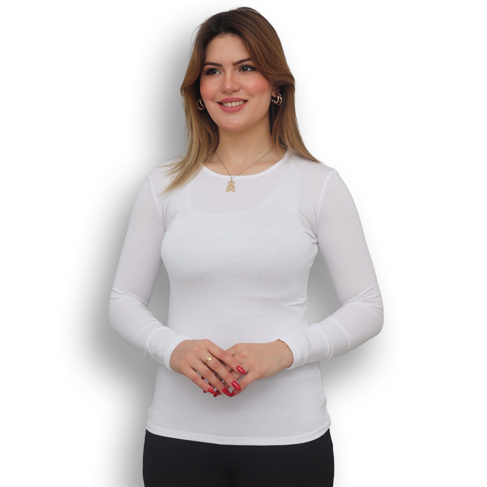 Pull Col Rond Cotton Lycra Blanc