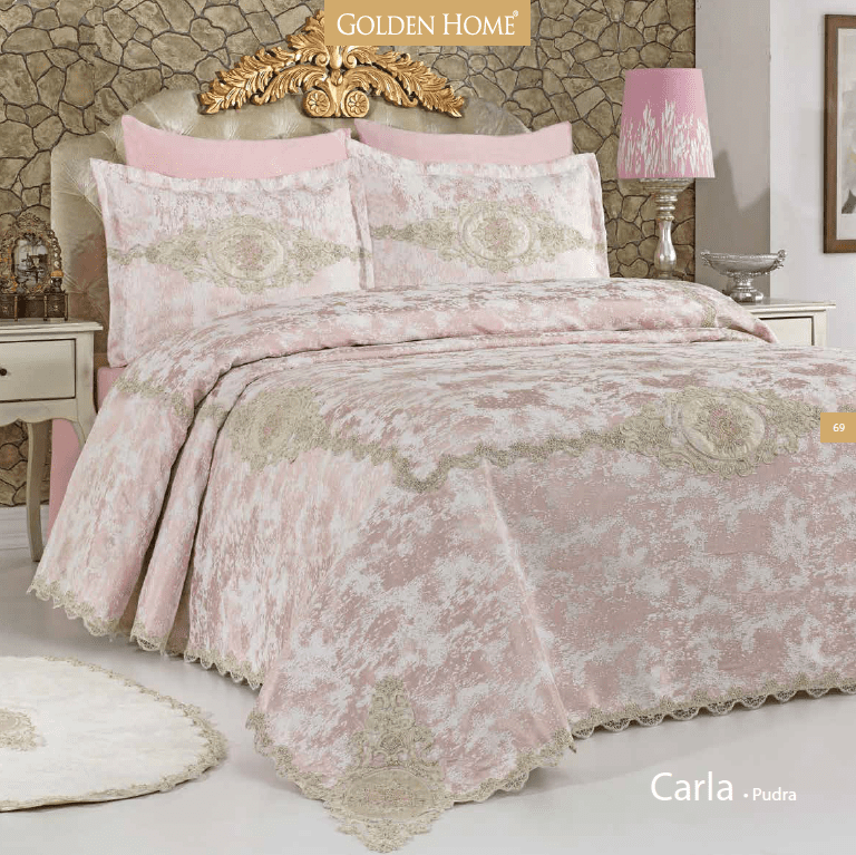 Golden Couvre Lit En Satin de coton - Carla - Rose