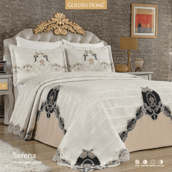 Couvre lit - En Satin de coton Serena- Crème & marron