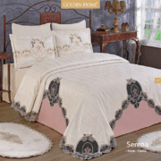 Couvre lit - En Satin de coton Serena- Crème & rose