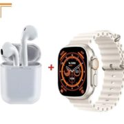 Coffret Montre Connectée W26 Ultra Max + Airpods + Ceinture - Blanc