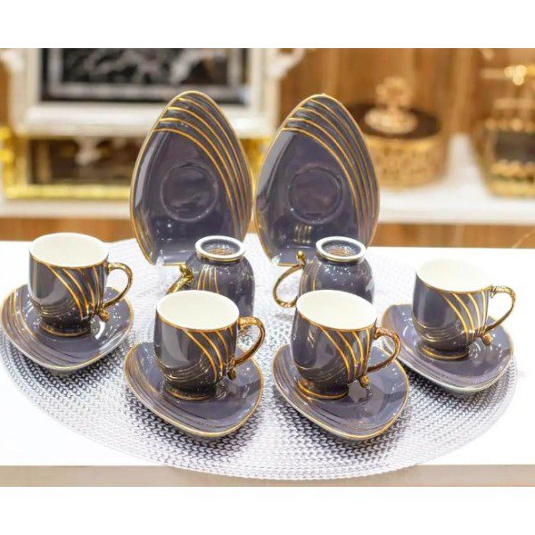 6 Tasses Et Sous Tasses Café au Lait En Céramique Gris