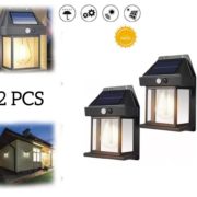 Pack De 2 Lampe Murale Solaire Avec Détecteur De Mouvement – 3 Modes D’éclairage – Étanche – Style Chalet