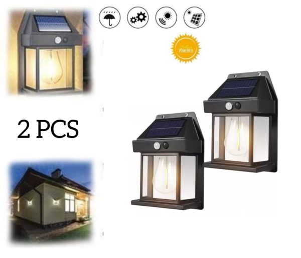 Pack De 2 Lampe Murale Solaire Avec Détecteur De Mouvement – 3 Modes D’éclairage – Étanche – Style Chalet