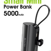 Mini Power Bank 5000mAh Charge Rapide avec Port Lightning et câble USB intégré & Support - Noir