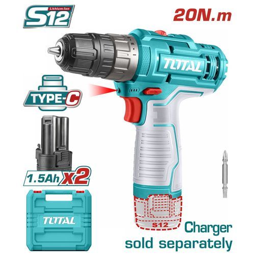 TOTAL Perceuse visseuse sans fil - Double batterie lithium - 12 V TYPE C