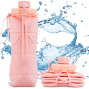 Bouteille D’eau Pliable Originale en Silicone – 600 Ml Pour Activités De Plein Air et Sports – Rose