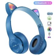 Casque Bluetooth Oreilles de Chat P47M avec Jeu de Lumière Bleu