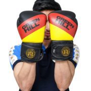 Green Hill Gants de Boxe EST Noir avec Détails Rouge et Jaune