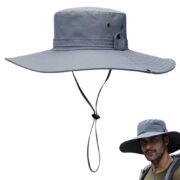 Chapeau de randonnée et de camping à large bord avec protection UV Gris