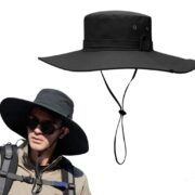 Chapeau de randonnée et de camping à large bord avec protection UV Noir