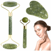 Kit Massage Visage En Jade : Rouleau & Gua Sha & Mini Roller
