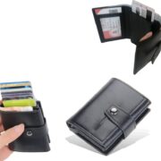 Portefeuille 2 en 1 Intelligent En Cuir Pour Cartes De Crédit – Billets De Banque – Métal Fin Pour Homme – Pliable Noir
