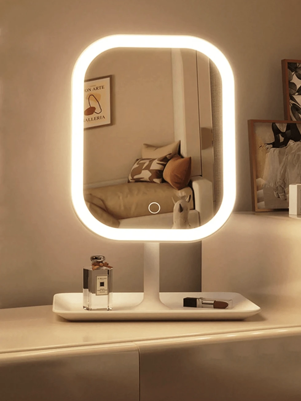 Miroir de Maquillage LED Blanc Rechargeable – 3 Modes d’Éclairage