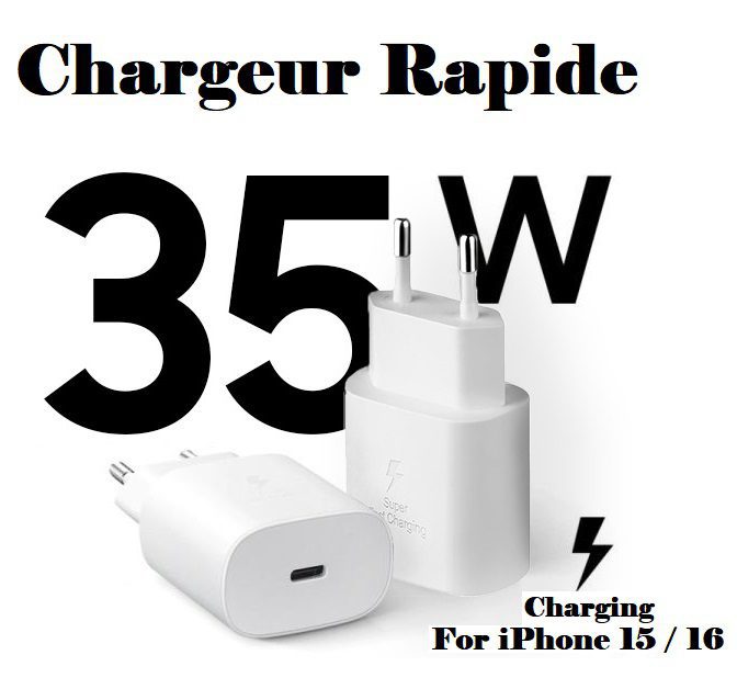 Tête Chargeur Rapide Type-C 35W PD3.0 - pour ( iPhone 15 / 16 / 17 )