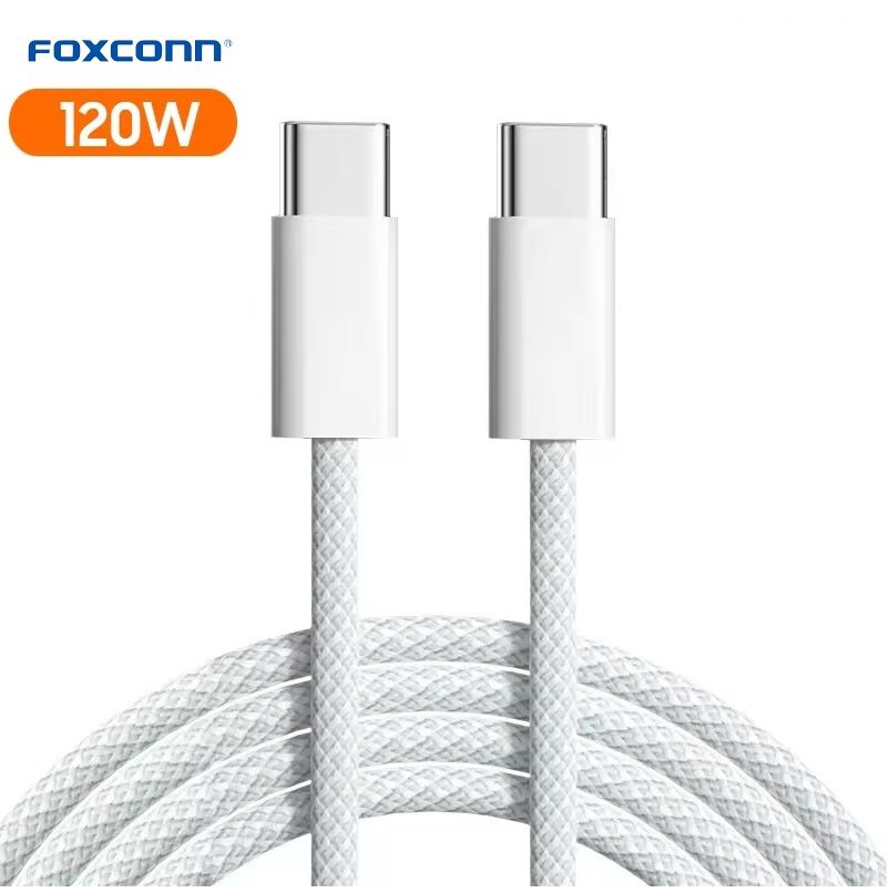 Câble FOXCONN Premium De Charge Rapide 120W Type-C vers Type-C Tressé - Blanc