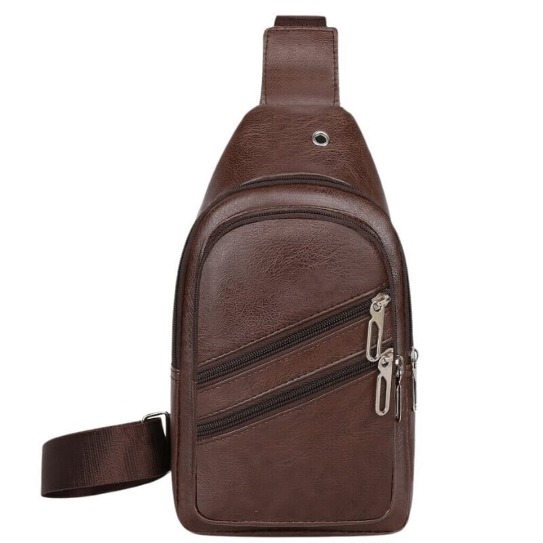 Sac à Bandoulière Multifonction Tondeuse en Cuir PU Souple et Imperméable Pour Homme Avec Trou Pour Écouteurs