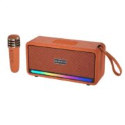 BOOMS BASS Speaker en Simili Cuir 10W & Micro Sans Fil pour Karaoké