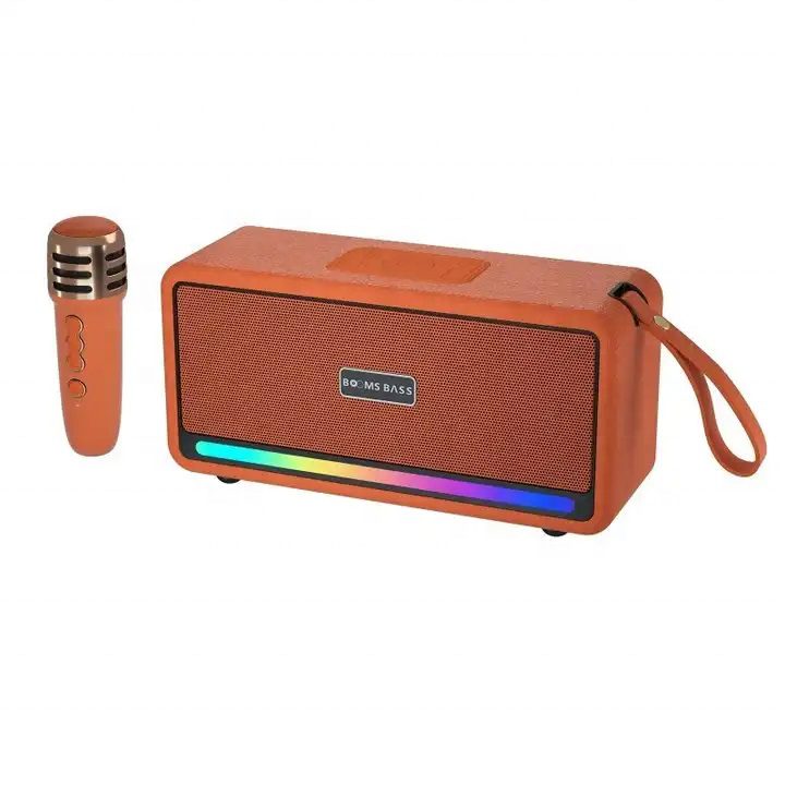 BOOMS BASS Speaker en Simili Cuir 10W & Micro Sans Fil pour Karaoké