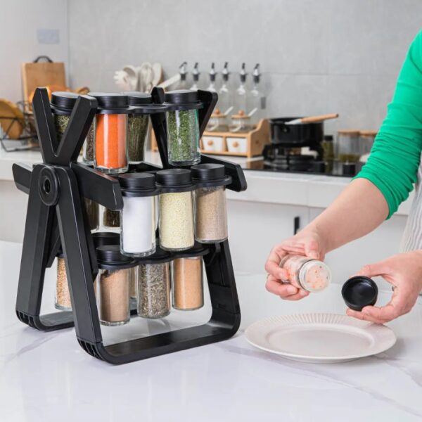 Set Porte-Épices 19 Pièces avec Support Rotatif Noir
