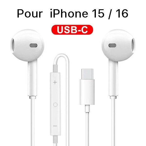 Ecouteurs Filaire intra-auriculaire Type-C pour iPhone 15 et 16 ...